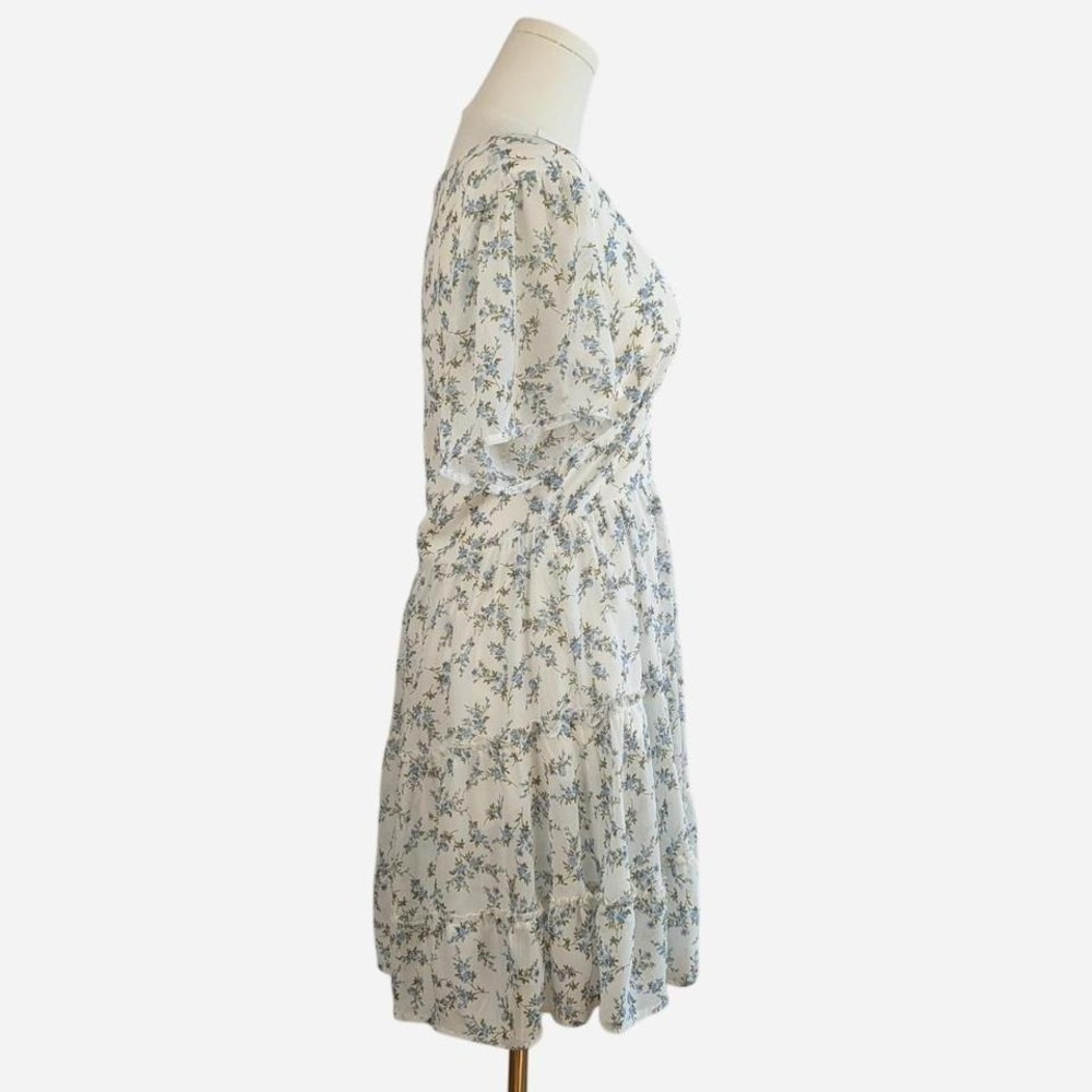 NWT Lulus x Lush So True White Floral Print Tiered Short Sleeve Mini Dress - M - Picture 5 of 10